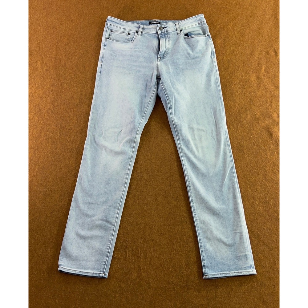 Express Mens 34x34 Light Wash 4-Way Hyper Stretch Slim Fit Jeans